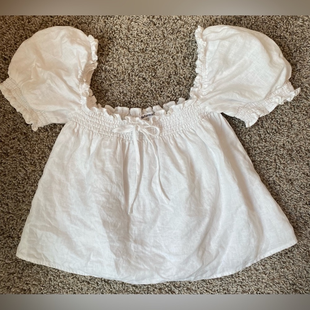 Reformation Brinley Linen Top - Small / White